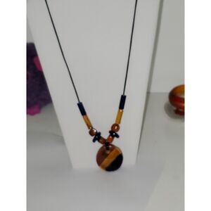 A Ceramic Beaded Necklace Earthtones Beachy Boho Corded Chunky Tribal Inspired